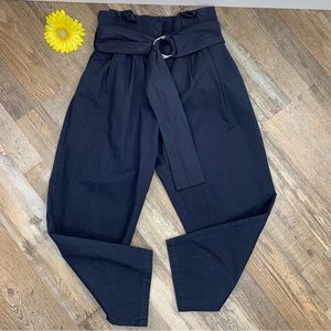Zara Paperbag Waist Belted Cropped Pants Size Small